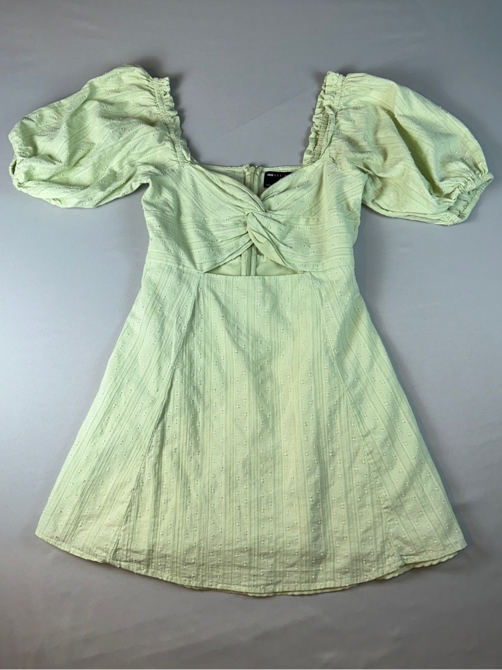 ASOS Light Green A-Line Dress Puff Sleeve Mini Lined Front Twist